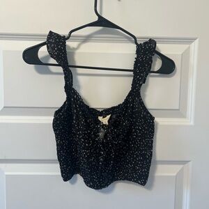 Chic Black Floral Crop Top with Ruffled Straps